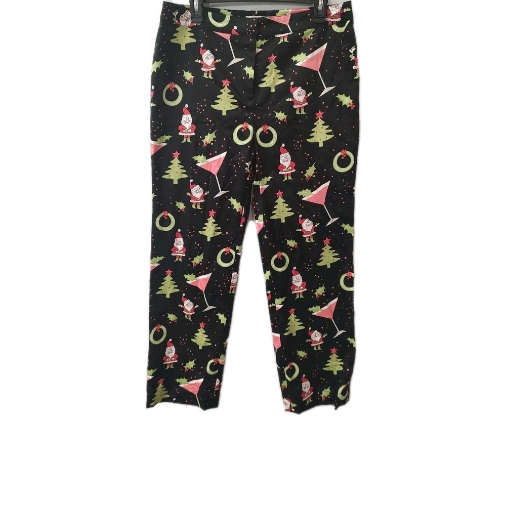 Cali Cali Women's‎ Holiday Pants Sz 14 Black Christmas Santa Martini Holiday Fun
